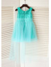 Turquoise Sequin Tulle Short Flower Girl Dress